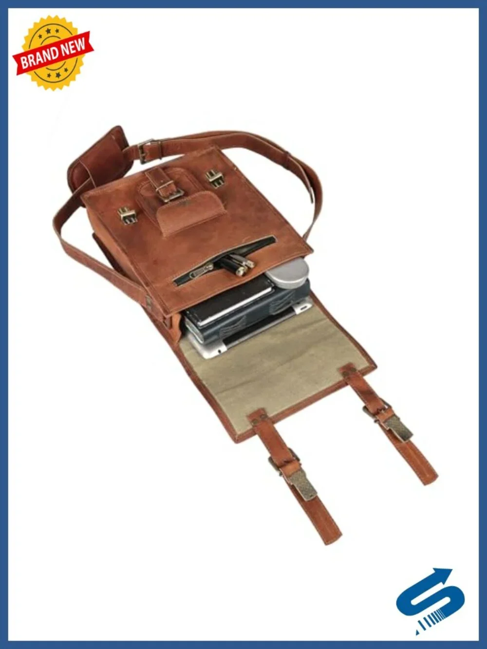 Leather Crossbody Messenger Satchel Tablet Bag 11 inches
